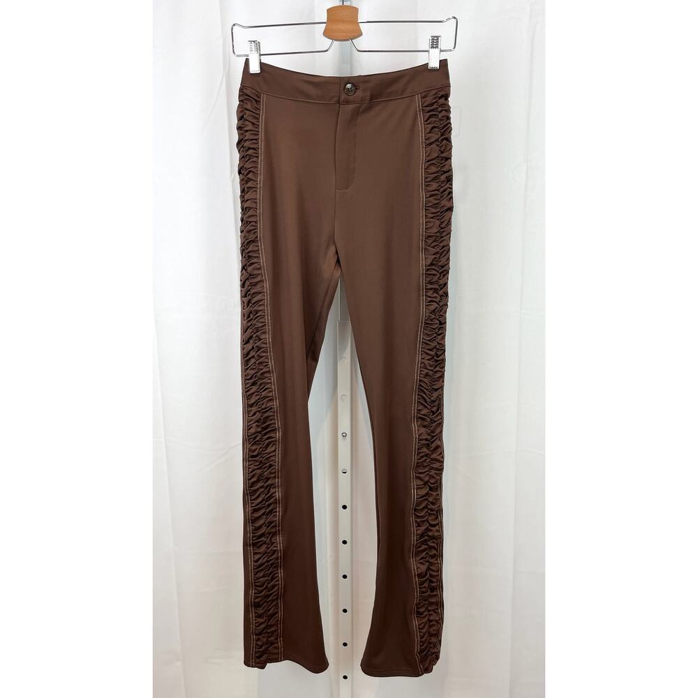 Maniere De Voir Brown Ruffle-Trim Pants